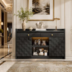 Modern Buffet Cabinet with Charging Station, LED Lights & Pull-Out Storage Shelf