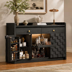 Modern Buffet Cabinet with Charging Station, LED Lights & Pull-Out Storage Shelf