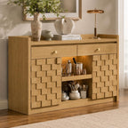 Modern Buffet Cabinet with Charging Station, LED Lights & Pull-Out Storage Shelf