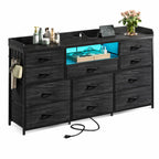 11-Drawer Dresser TV Stand, LED Lights, Charging Station, Rustic Style Storage Chest