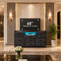 11-Drawer Dresser TV Stand, LED Lights, Charging Station, Rustic Style Storage Chest