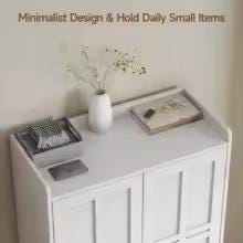 Farmhouse White Shoe Storage Cabinet, 6-Tier Entryway Organizer, Adjustable Shelves
