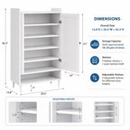 Farmhouse White Shoe Storage Cabinet, 6-Tier Entryway Organizer, Adjustable Shelves