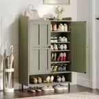 Farmhouse White Shoe Storage Cabinet, 6-Tier Entryway Organizer, Adjustable Shelves