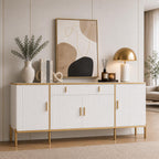 Modern Fluted Sideboard Buffet Cabinet 60'' – Storage Cabinet with Drawers & Adjustable Shelves Wooden Console Cabinet with Metal Legs