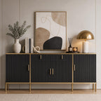 Modern Fluted Sideboard Buffet Cabinet 60'' – Storage Cabinet with Drawers & Adjustable Shelves Wooden Console Cabinet with Metal Legs