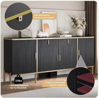 Modern Fluted Sideboard Buffet Cabinet 60'' – Storage Cabinet with Drawers & Adjustable Shelves Wooden Console Cabinet with Metal Legs