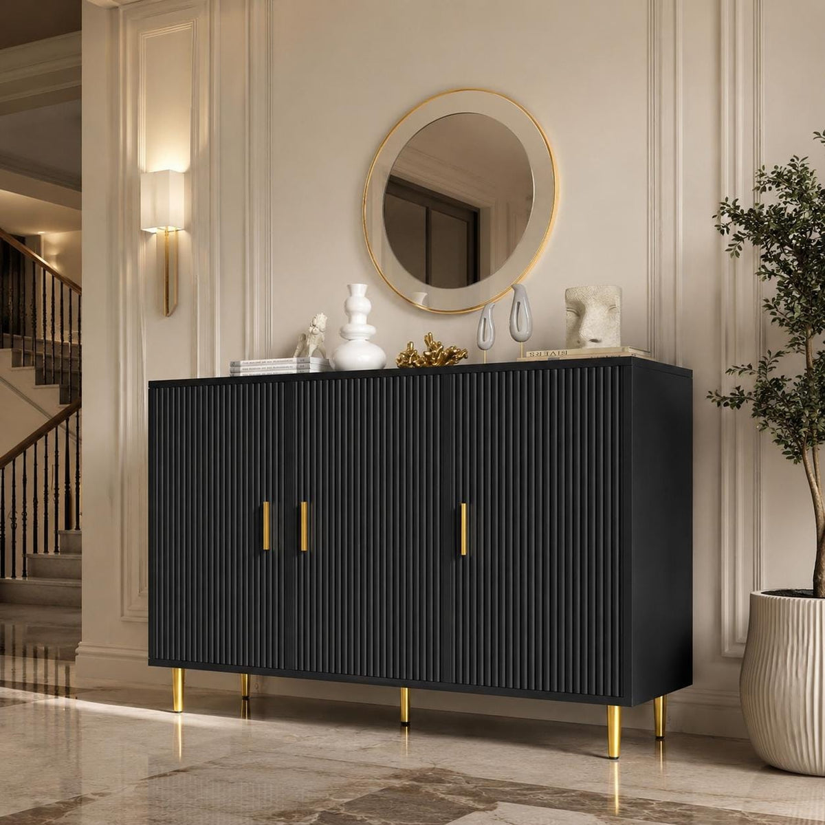 Modern Fluted Buffet Cabinet – 47.2" Sideboard Storage for Dining Room