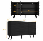Modern Black Sideboard Cabinet, Handleless Fluted Storage Buffet, Dining Entryway Furniture