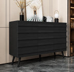 Modern Black Sideboard Cabinet, Handleless Fluted Storage Buffet, Dining Entryway Furniture