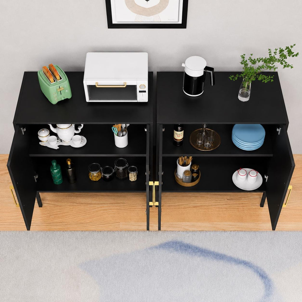 Modern Black Sideboard Buffet Cabinet with Gold Handles & Storage
