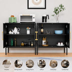 Modern Black Sideboard Buffet Cabinet with Gold Handles & Storage