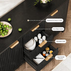 Modern Black Fluted Sideboard Cabinet with Gold Handles, 3 Drawers Storage Credenza