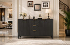 Modern Black Fluted Sideboard Cabinet with Gold Handles, 3 Drawers Storage Credenza