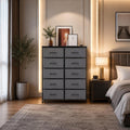 JHK Bedside Table For Bedroom With 10 Fabric Drawers