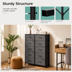 JHK Bedside Table For Bedroom With 10 Fabric Drawers