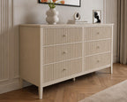 Modern Beige Fluted 6 Drawer Dresser – Water-Resistant Chest Organizer