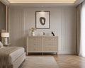 Modern Beige Fluted 6 Drawer Dresser – Water-Resistant Chest Organizer