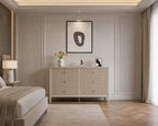 Modern Beige Fluted 6 Drawer Dresser – Water-Resistant Chest Organizer