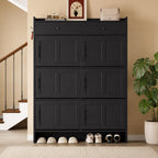 Modern 6-Tier Shoe Cabinet with 2 Drawers – Black Entryway Organizer Storage