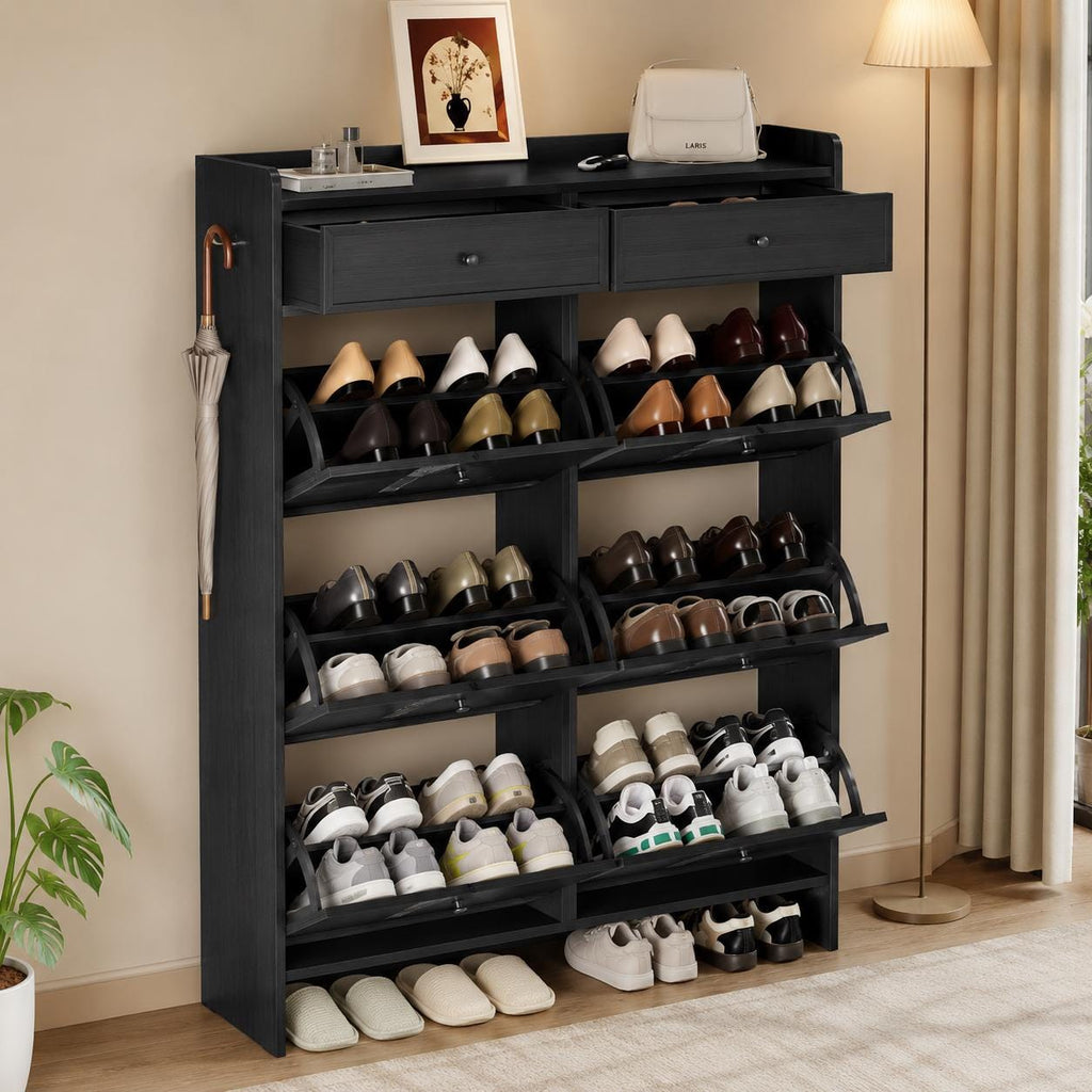 Modern 6-Tier Shoe Cabinet with 2 Drawers – Black Entryway Organizer Storage