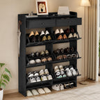 Modern 6-Tier Shoe Cabinet with 2 Drawers – Black Entryway Organizer Storage