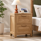 Farmhouse Nightstand with Charging Station, 2 Drawer Bedside Table