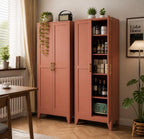 Brown 5-Tier Storage Cabinet with Gold Handles – Adjustable Shelves, Steel Frame Pantry