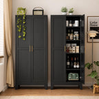 Brown 5-Tier Storage Cabinet with Gold Handles – Adjustable Shelves, Steel Frame Pantry