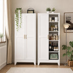 Brown 5-Tier Storage Cabinet with Gold Handles – Adjustable Shelves, Steel Frame Pantry