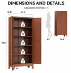 Brown 5-Tier Storage Cabinet with Gold Handles – Adjustable Shelves, Steel Frame Pantry