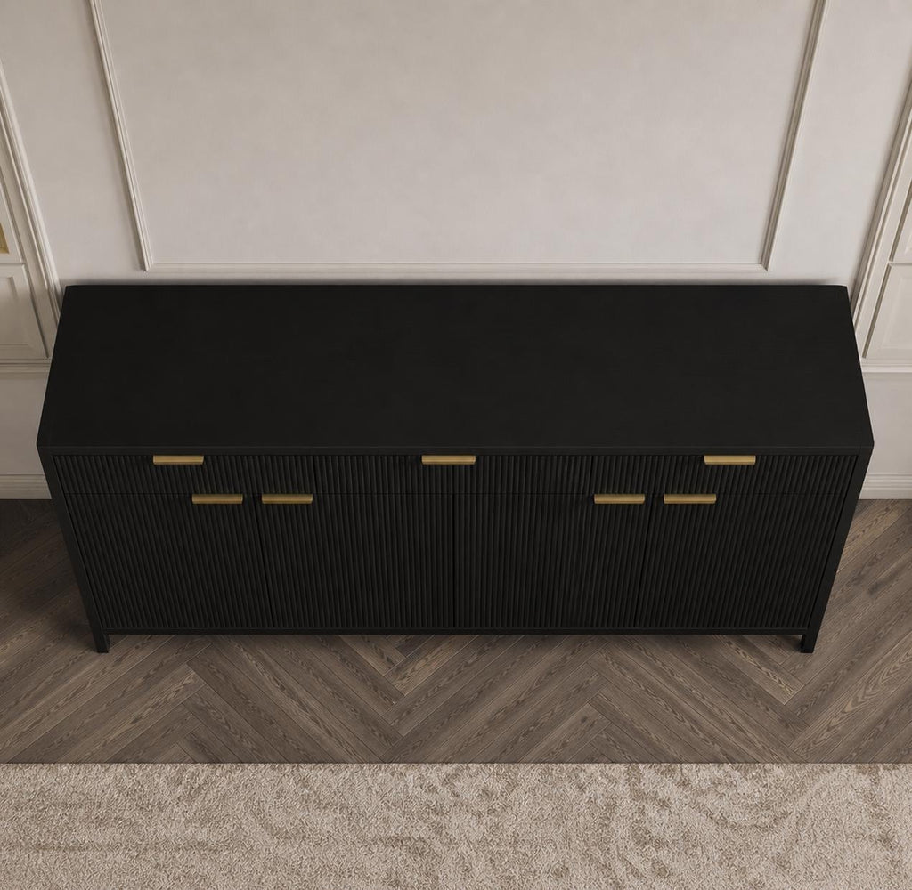 66-Inch Fluted Buffet Cabinet – Modern Storage Sideboard with Drawers, Adjustable Shelves