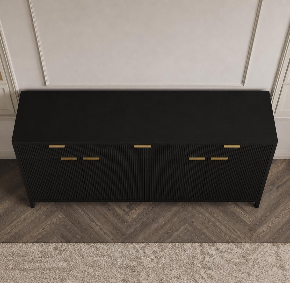 66-Inch Fluted Buffet Cabinet – Modern Storage Sideboard with Drawers, Adjustable Shelves
