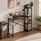Modern Industrial Computer Desk with Power Outlet & Reversible Storage Shelves
