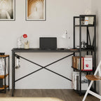 Modern Industrial Computer Desk with Power Outlet & Reversible Storage Shelves