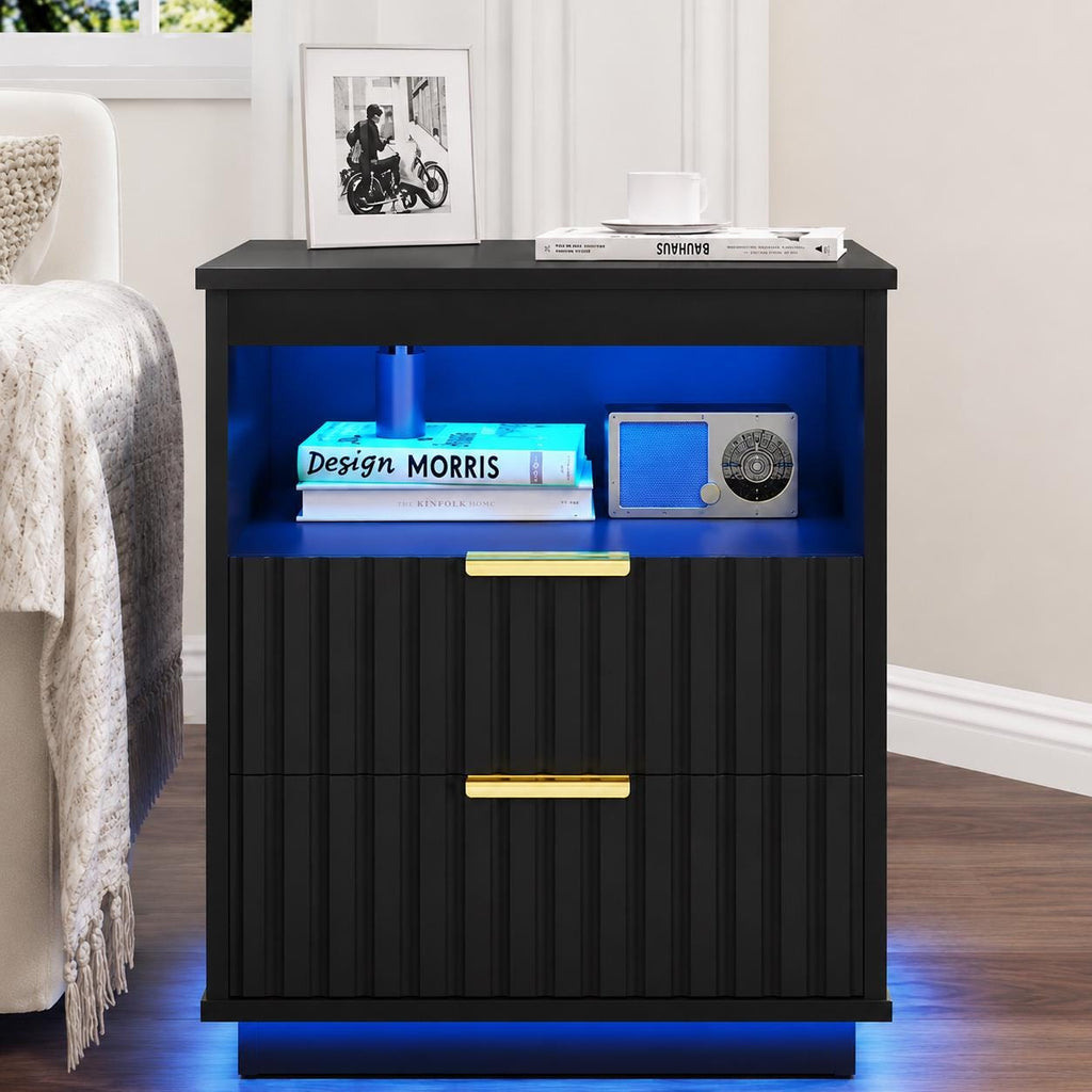 Smart LED Light Bedside Table with Charging Station