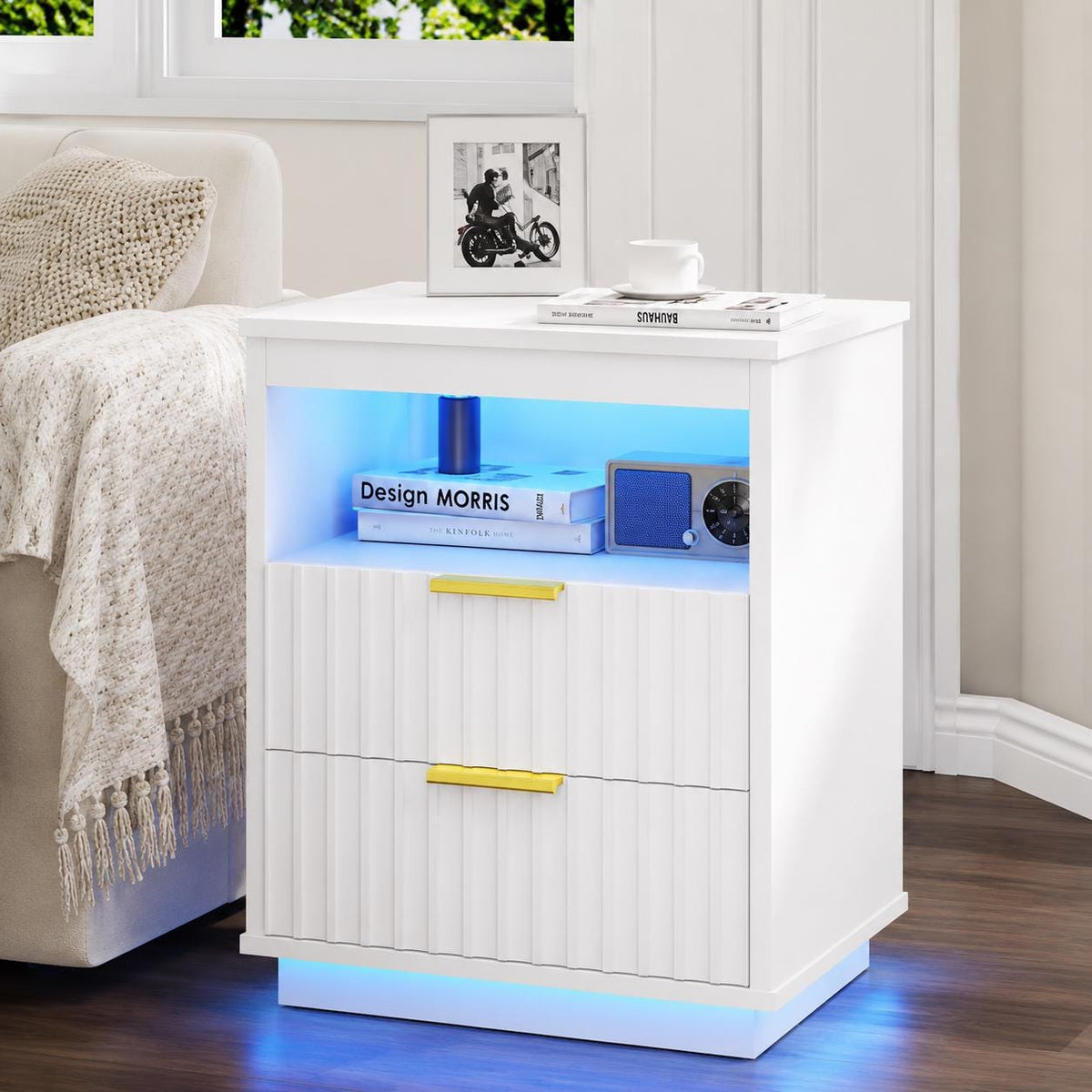 Smart LED Light Bedside Table with Charging Station