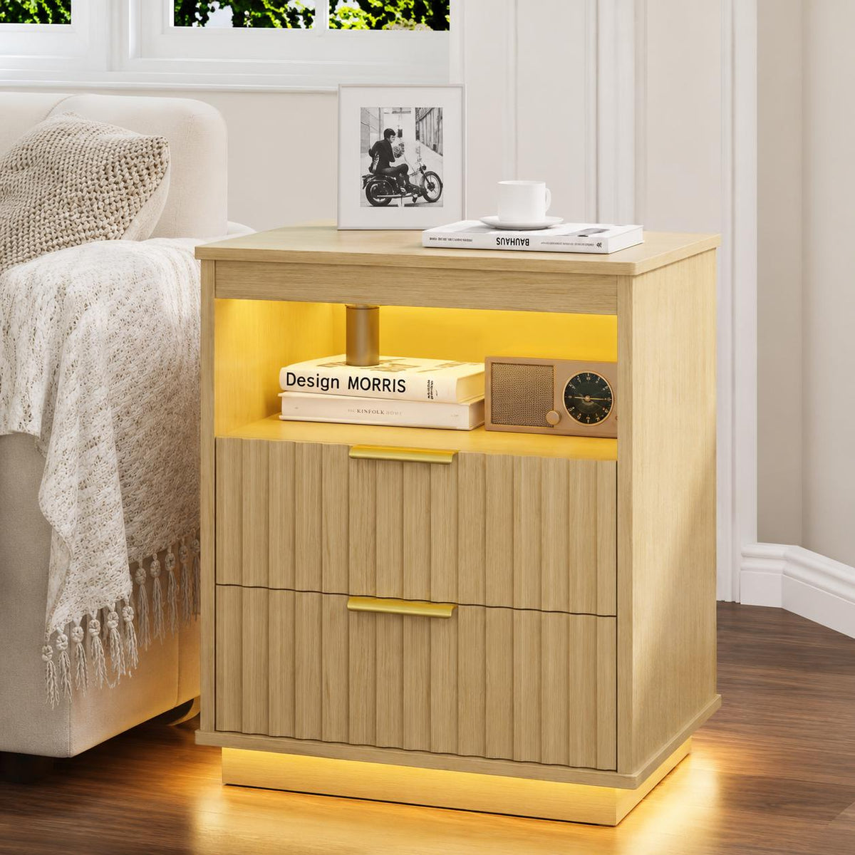 Smart LED Light Bedside Table with Charging Station