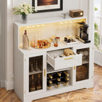 Modern LED Wine Bar Cabinet, Coffee Station, Glass Doors, Wine Rack Storage