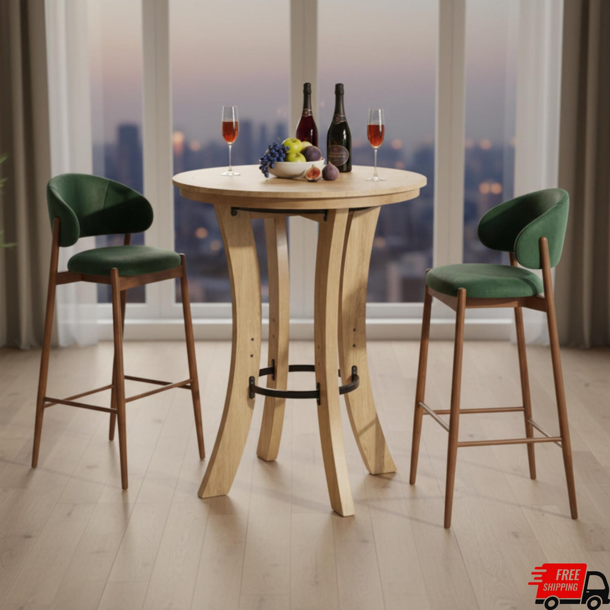 Round Oak Bar Table for Small Spaces