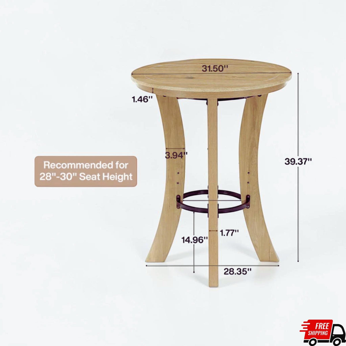Round Oak Bar Table for Small Spaces