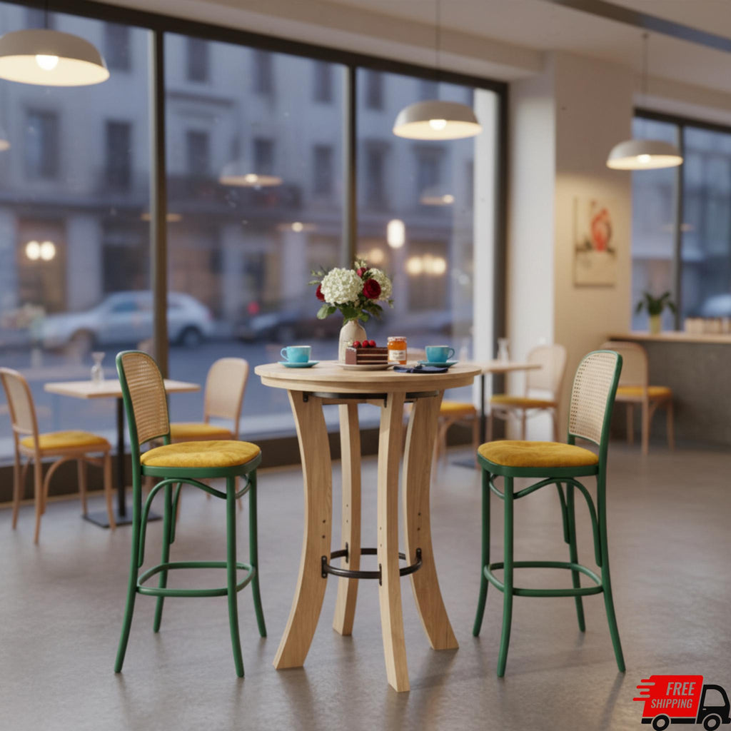Round Oak Bar Table for Small Spaces
