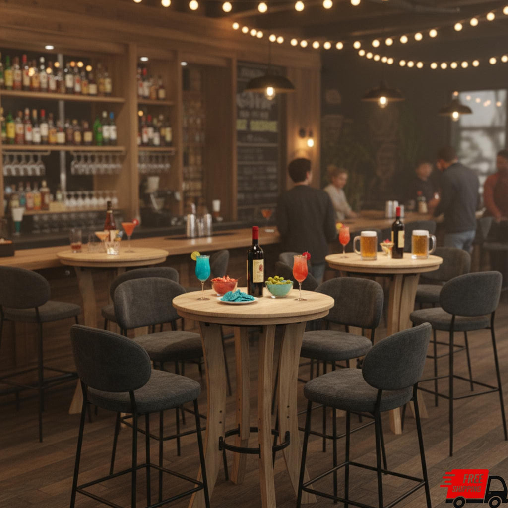 Round Oak Bar Table for Small Spaces