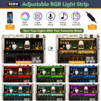 Industrial Wine Bar Cabinet with RGB LED Lights, Mesh Doors & Glass Holder – 47.2” Buffet Storage Cabinet for Dining Room Kitchen