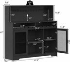 Industrial Wine Bar Cabinet with RGB LED Lights, Mesh Doors & Glass Holder – 47.2” Buffet Storage Cabinet for Dining Room Kitchen
