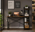 Industrial Computer Desk with Bookshelf, Rustic Wood Metal Study Table