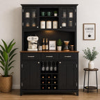 Modern Kitchen Hutch Cabinet, Adjustable Shelves, Wine Rack, Coffee Bar Buffet Storage