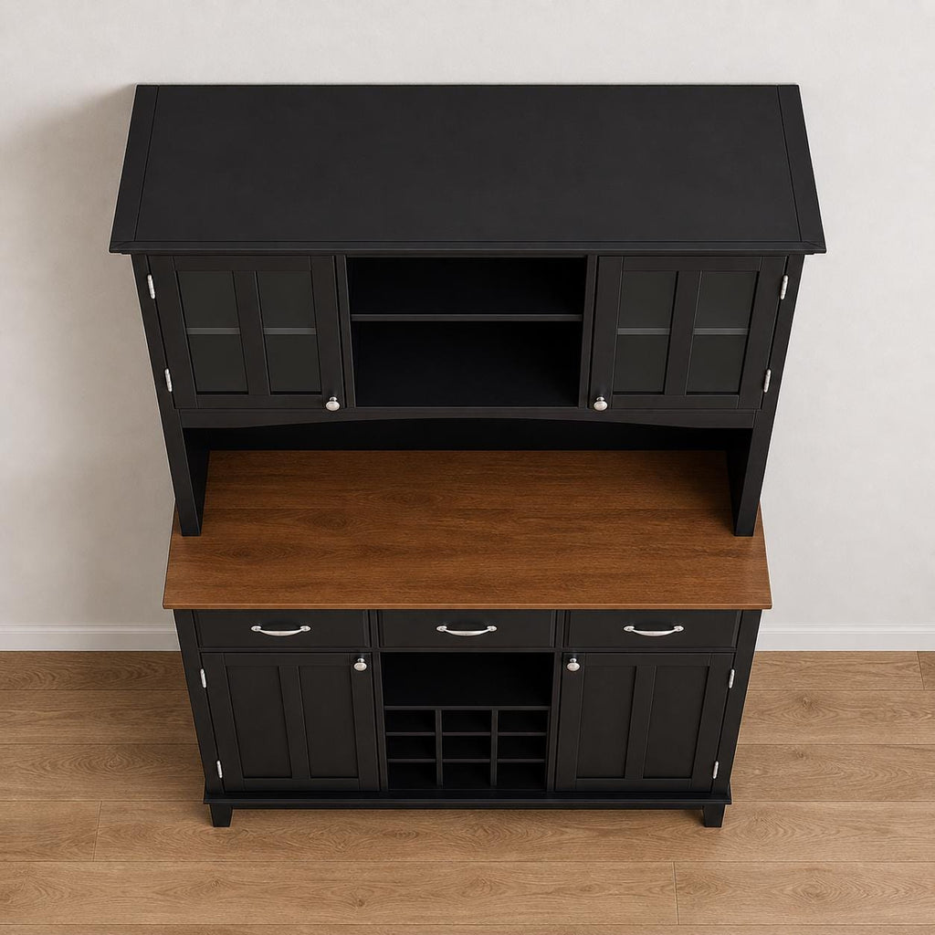 Modern Kitchen Hutch Cabinet, Adjustable Shelves, Wine Rack, Coffee Bar Buffet Storage