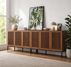 Modern Brown Storage Cabinet with Grille Doors – Large Sideboard Buffet Cabinet for Living Room, Dining Room & Office with Metal Legs