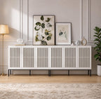 Modern Brown Storage Cabinet with Grille Doors – Large Sideboard Buffet Cabinet for Living Room, Dining Room & Office with Metal Legs